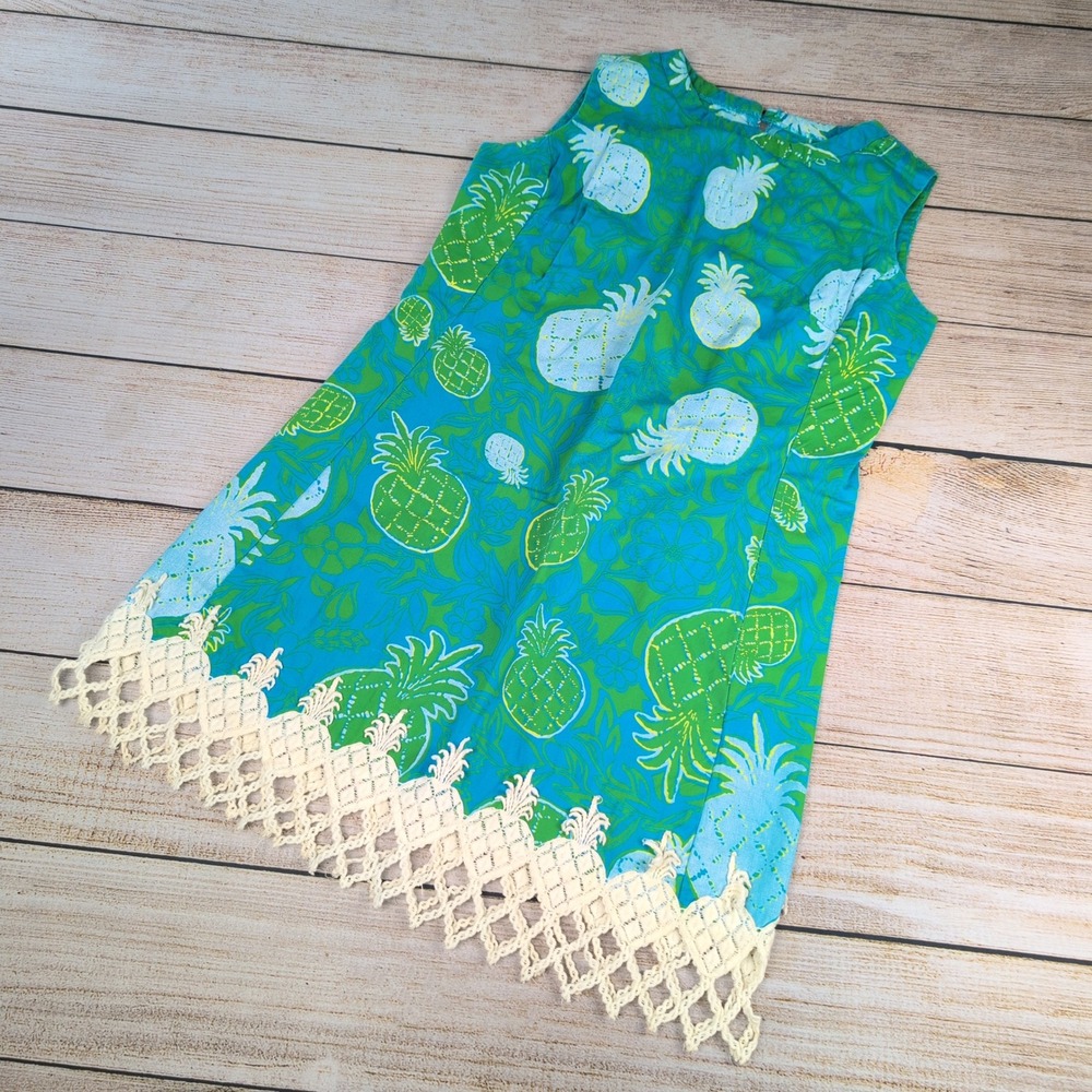 Vintage 1960s The Lilly Lilly Pulitzer Pineapple Shift Dress Blue Green S)M